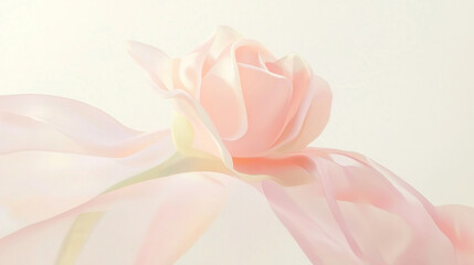 Obraz premium Soft pink rose with delicate silk ribbons, creating serene atmosphere