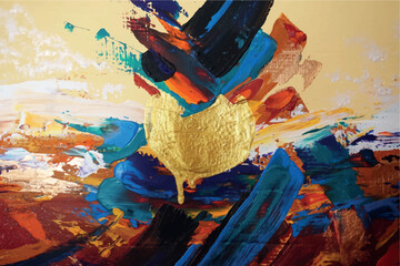 Obraz premium Contemporary abstract art. Picture of the sun. Acrylic. Vector.