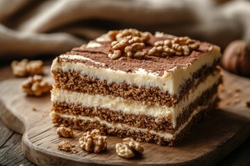 Delicious Layered Walnut Cake with Creamy Frosting