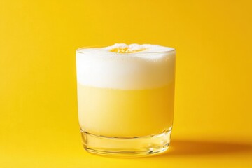 A refreshing yellow cocktail with a fluffy white top