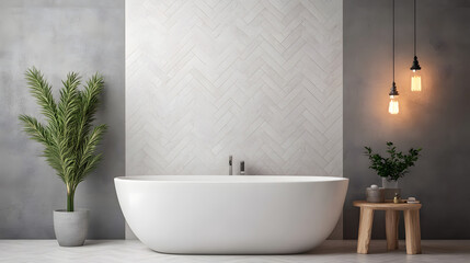 Modern bathroom with a freestanding bathtub, marble tiles, and sleek design, offering a luxurious and relaxing atmosphere for ultimate comfort.
