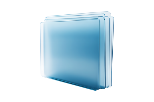 Clear L-type folders. Minimalist light blue of plastic file folder designed for office documents placed isolated on cut out PNG or transparent background. Emphasizing simplicity and functionality.