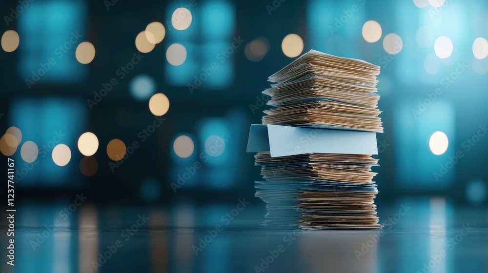 Poster management stack of document folder digital file icons arranged on a computer screen, representing e