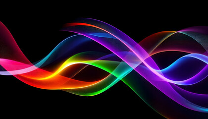 Fototapeta premium Abstract green waves, neon glow, fluid motion, dynamic curves, black background, energy flow, digital art, vibrant emerald, smooth lines, futuristic design, ethereal light trails, sleek composition, m