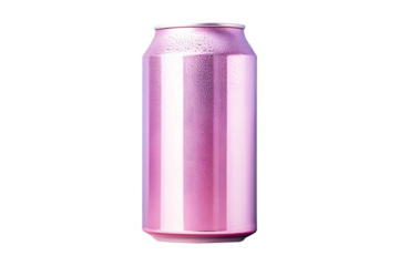 Aluminum pink pastel small soda can isolated on cut out PNG or transparent background. Realistic bottle drink template pattern. Composition suitable for advertising and brand purposes.