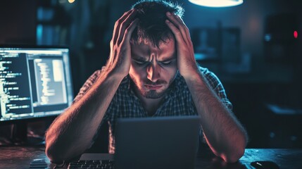 Unhappy Sad Developer Programmers In Stress Coding Software, 