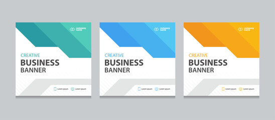 Set of Editable square business web banner design template. three background color. Suitable for social media post, instagram story and web ads. Vector illustration with Space to add pictures.