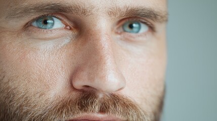 Obraz premium Close-up portrait man blue eyes, studio background