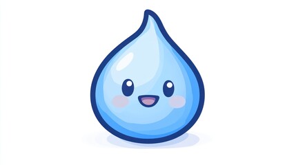 Happy water drop cartoon, white background, hydration