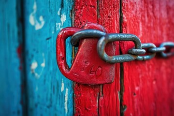 Close-up of a colorful padlock securing a vibrant door