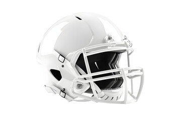 White American football helmet isolated on cut out PNG or transparent background. Perfect for themes related to sport football. Helmet features glossy finish, bold team colors, and sturdy faceguard.	
