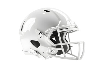Fototapeta premium White American football helmet isolated on cut out PNG or transparent background. Perfect for themes related to sport football. Helmet features glossy finish, bold team colors, and sturdy faceguard.