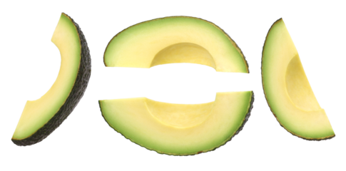 Avocado pieces isolated, transparent PNG, PNG format, Fresh avocado, collection