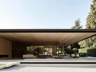 Obraz premium Modern architectural design featuring a spacious outdoor living area and natural light