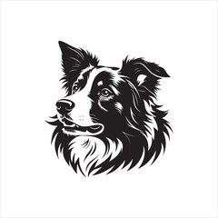 Border Collie Dog Silhouette in Black and White