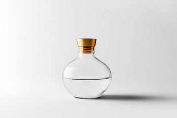 Luxurious and modern premium perfume clear bottle glass with elegant design displayed on white background with light and shadow. Perfect for advertising concepts. Copy space for text.