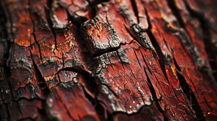 Close-up of textured red bark with intricate patterns