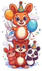 Naklejka premium Cute Animals Birthday Party Celebration