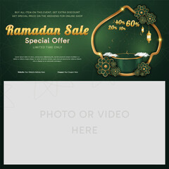 Ramadan sale islamic theme background. Advertising a discount, clearance sale, or special event, our flash sale banner template.