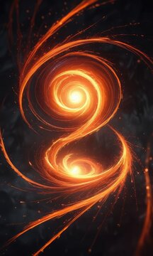 Red and orange sparks merging into a swirling vortex , orange, vortex, glowing