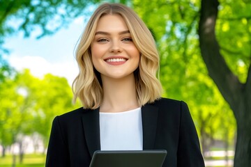 Fototapeta premium Smiling Business Woman with Tablet Outdoors