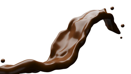 Closeup  Chocolate liquid splashes dripping on white background. 3D Render.	
