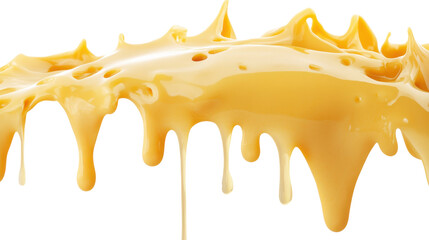 Flowing melted cheese dripping down on transparent background