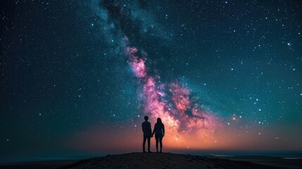 Fototapeta premium Couple gazing at a stunning starry night sky