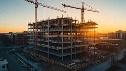 Crane working at building site, symbolizing construction progress and urban development.
