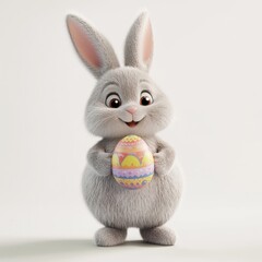 Fototapeta premium Happy Cute Bunny Holding Colorful Easter Egg in Studio Setting