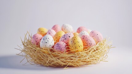 Fototapeta premium Colorful Easter Eggs in Nest with Straw for Spring Celebrations