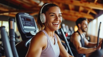 Obraz premium Energetic woman enjoying a workout at the gym