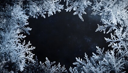 Intricate Ice Crystals Frame Dark Background