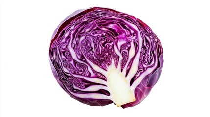 Obraz premium Sliced Red Cabbage with Intricate Patterns on White Background