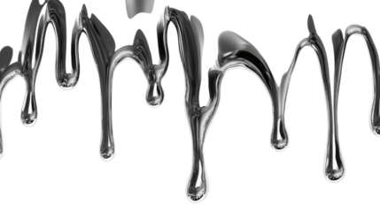 Liquid silver metal dripping down with transparent background