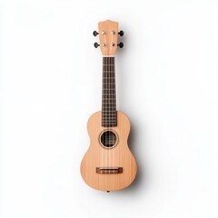 Obraz premium Wooden ukulele on white background with natural texture and simple design for music and instrument-related projects