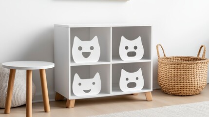 Playful Storage Unit with Animal Face Boxes in Modern Interior Design