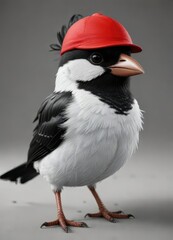 Small bird with bright red cap and black and white feathers, bird perched, small bird