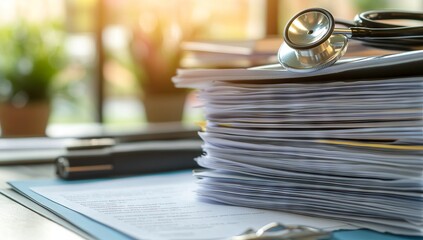 Stethoscope on Medical File with Business Documents - AI generated illustration