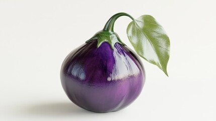 Detailed 3D Rendering of Fresh Purple Eggplant with Leaf