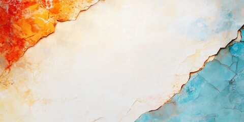 Cracked Abstract Texture with Blue and Orange Gradient, Weathered Grainy Surface, and Artistic Aged Plaster Effect for Background
