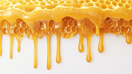 Golden Honeycomb Dripping with Thick Honey in 3D Rendered Style