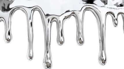 Liquid silver dripping with transparent background