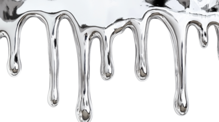 Liquid silver dripping with transparent background