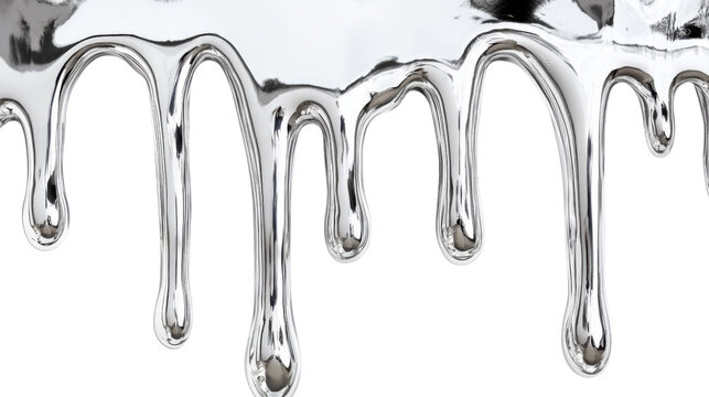 Liquid silver dripping with transparent background