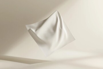Square fabric patch in monochrome, 3D-rendered with detailed embroidery, floating against a soft neutral background.