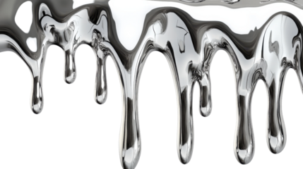 Liquid silver metal dripping with transparent background