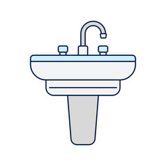 Sink with Faucet, A bathroom or kitchen sink with a dual-handle faucet for washing and cleaning. 