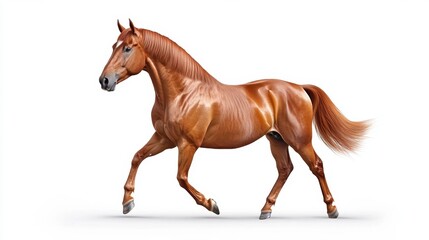 Obraz premium Brown Horse Galloping on White Background in High Detail