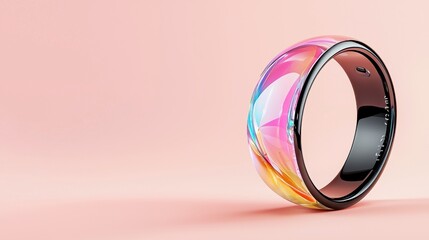 Colorful Glossy Ring with Smooth Curves on a Soft Pink Background